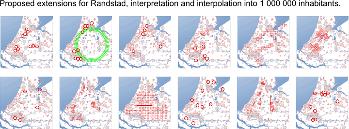 Proposed extensions for Randstad, interpretation and interpolation into 1 000 000 inhabitants.